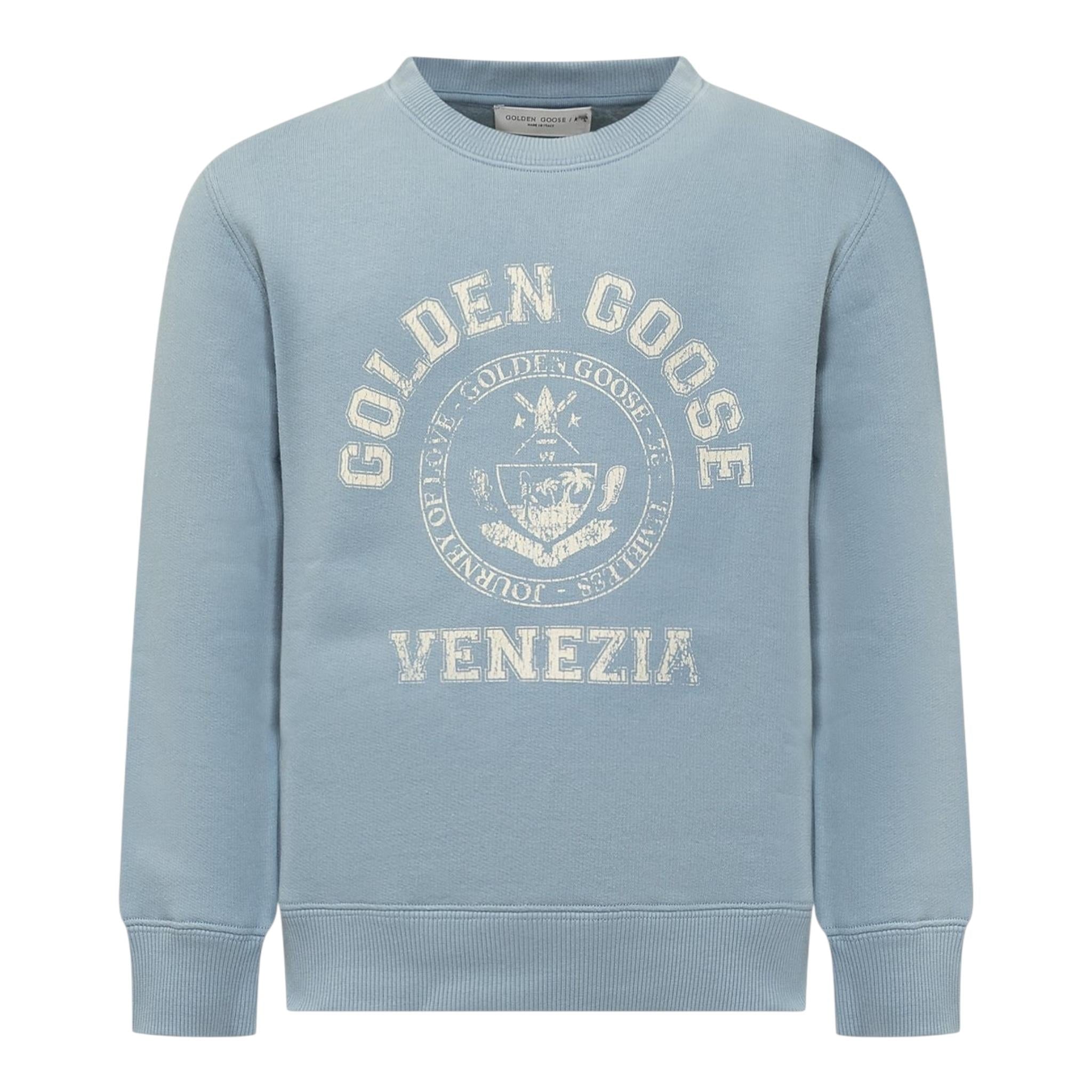 GOLDEN GOOSE felpa girocollo tinta unita con stampa Azzurro per Bambino GKP0140 AZZURRO GOLDEN GOOSE 