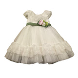 Colori Chiari Abito Mezza Manica Cerimoniale Tinta Unita con Cinturino per Neonata FN108036 BIANCO COLORI CHIARI 