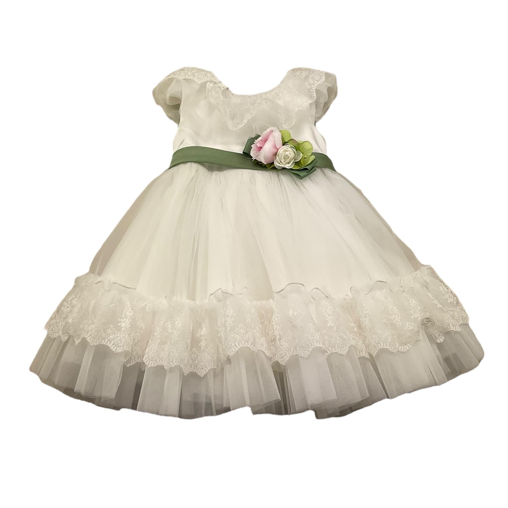 Colori Chiari Abito Mezza Manica Cerimoniale Tinta Unita con Cinturino per Neonata FN108036 BIANCO COLORI CHIARI 