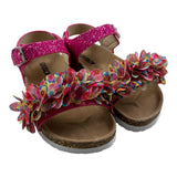 Colors Of California Glitter Solid Color Sandal With Fuchsia Appliques For Girls