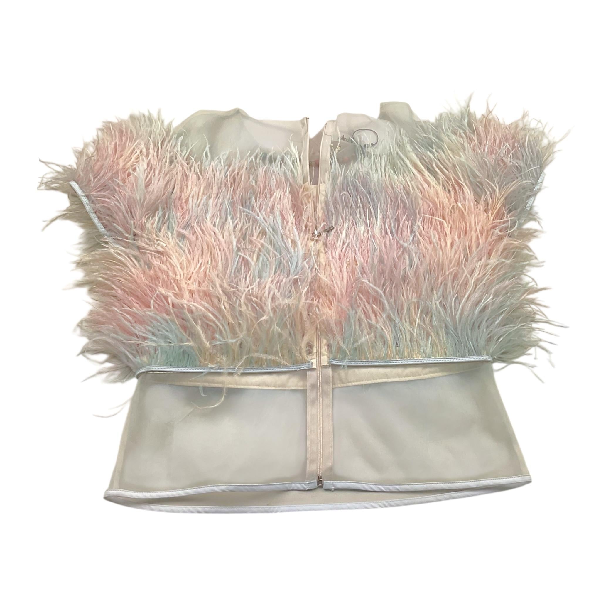 Nikolia Top Tinta Unita Giromanica con Piume per Bambina GLORIATOP ROSA NIKOLIA 