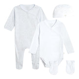 Carre'Ment Beau Complete 4 Pieces Romper-Bodysuit-Hat-Slippers White For Newborn