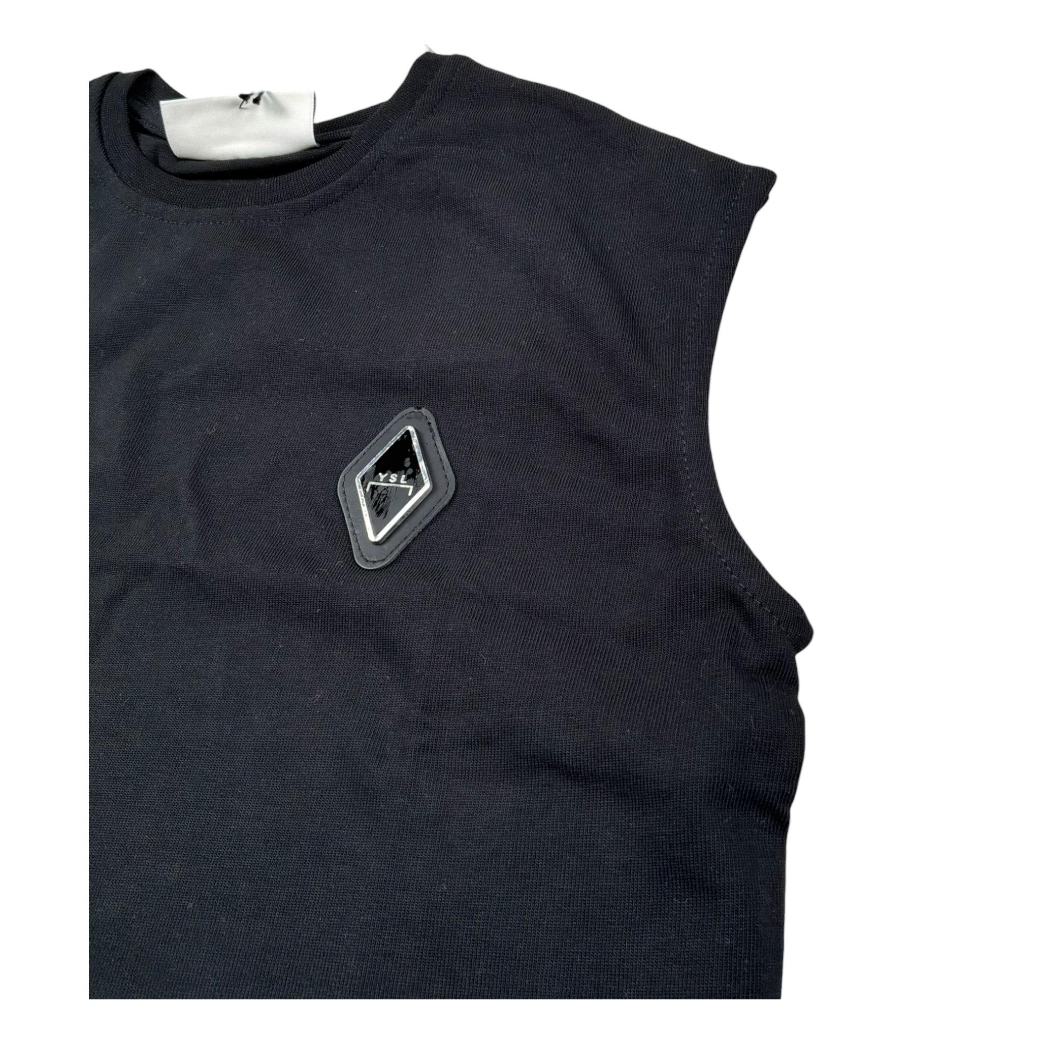 Yes London Canotta Girocollo Tinta Unita con Logo per Bambino JR2138M NERO YES LONDON 