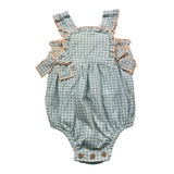 Babidu Baby Girl's Aqua Green Checked Pattern Armhole Romper