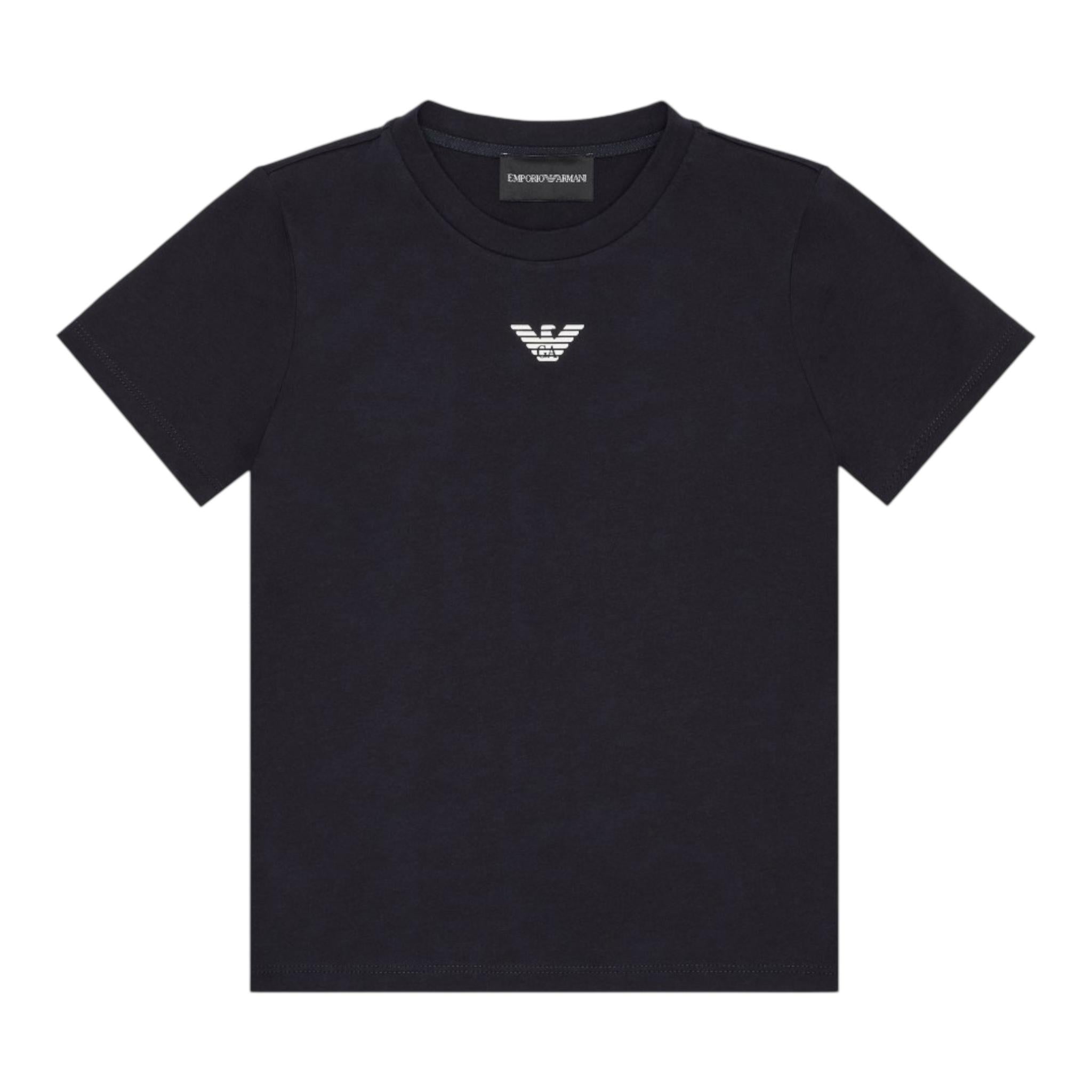 Emporio Armani T-Shirt Girocollo Tinta Unita con Stemma Logo per Bambino EB000421 NERO EMPORIO ARMANI 