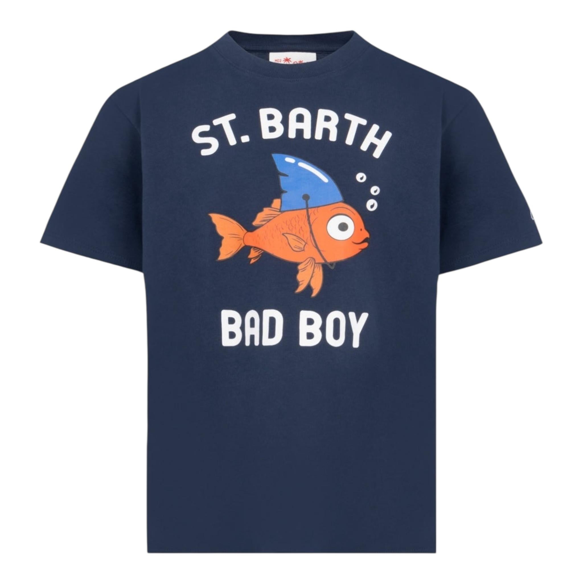 Saint Barth T.Shirt Girocollo Tinta Unita con Logo per Neonato TSH000100055 BLU SAINT BARTH 