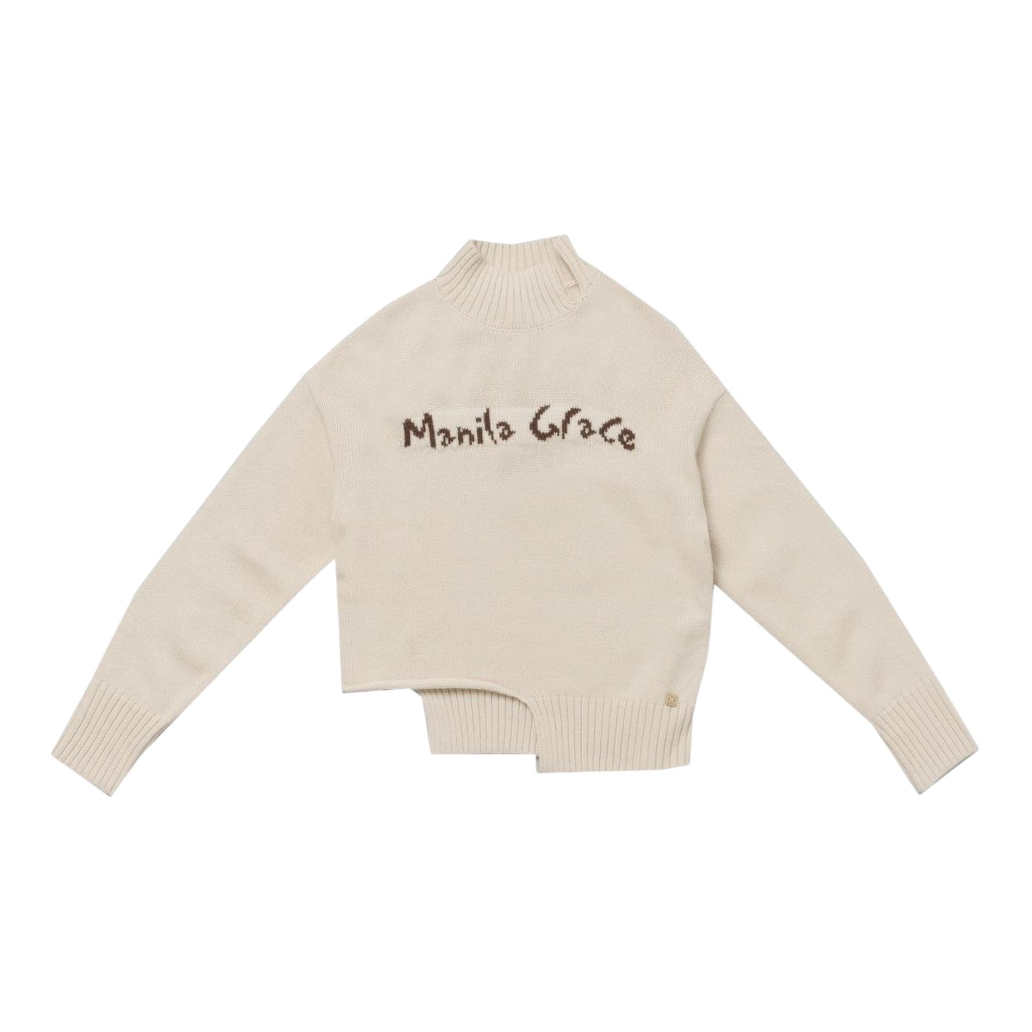 MANILA GRACE maglia collo alto tinta unita con stampa Panna per Bambina MFJF24M169 PANNA MANILA GRACE 