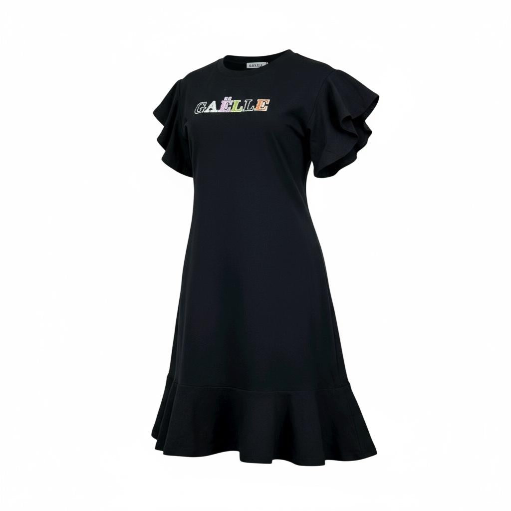 Gaelle Abito Mezza Manica Tinta Unita con Stampa per Bambina 2746V00339 NERO GAELLE 