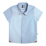 Boss Shirt Solid Color Half Sleeve With Striped Pattern Light Blue For Boys