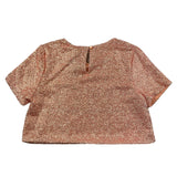 Little Ludo Solid Color Salmon Sequin Crew Neck T-Shirt For Girls
