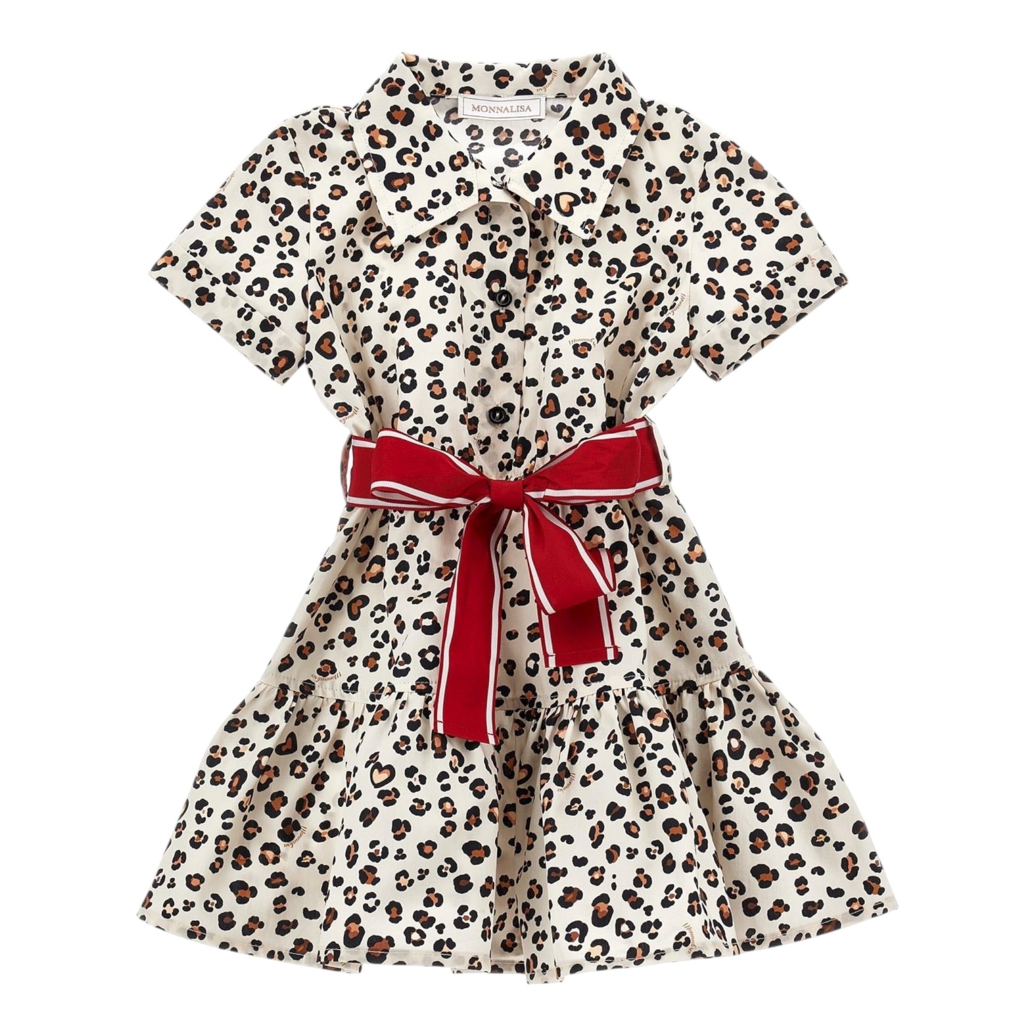 Monnalisa Abito Tinta Unita con Fantasia Maculata per Bambina 11E911 BEIGE MONNALISA 