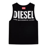 Diesel Solid Color Crew Neck Tank Top With Contrast Logo Print Black For Boys
