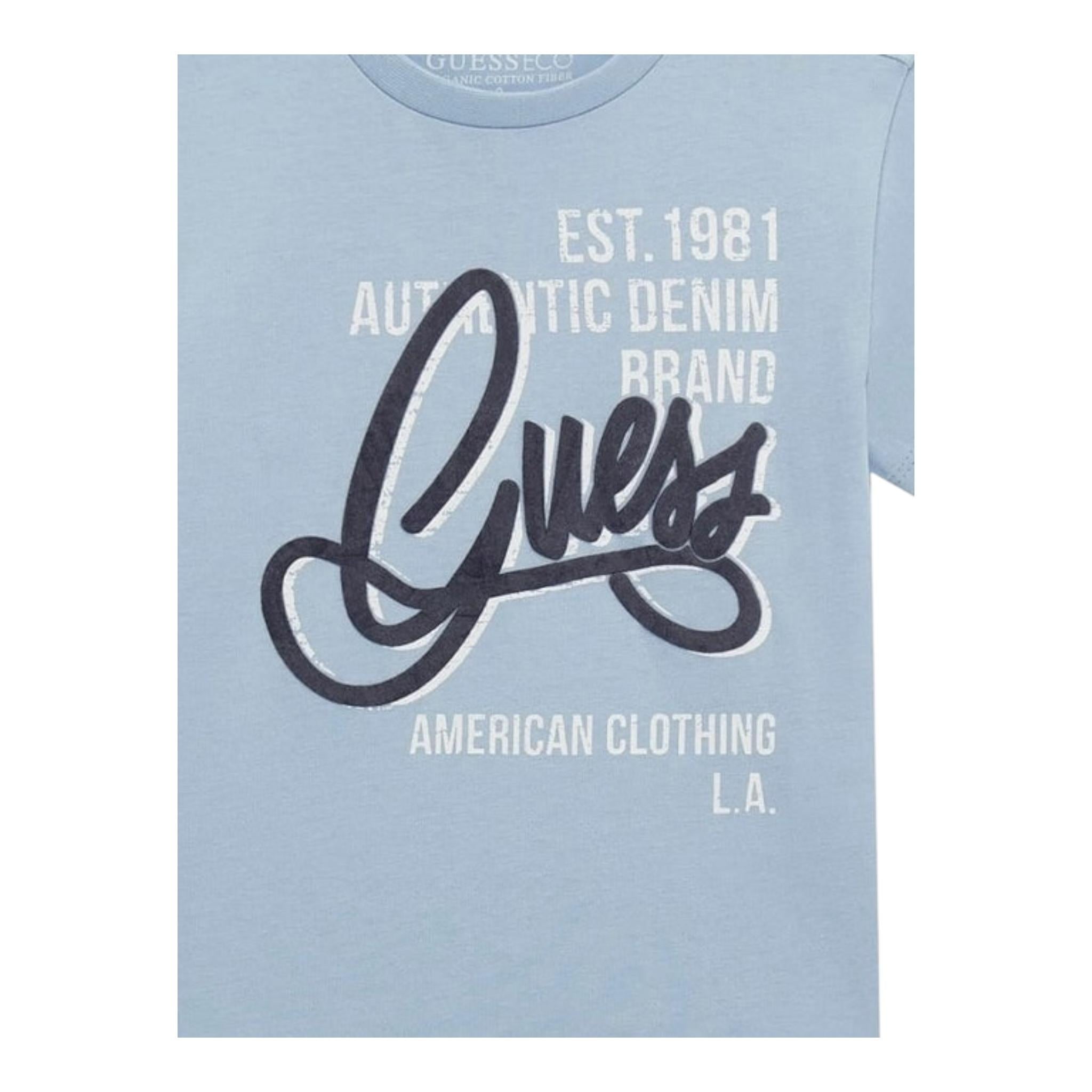 Guess T-Shirt Tinta Unita con Stampa per Neonato N5GI00K8HM4N AZZURRO GUESS 