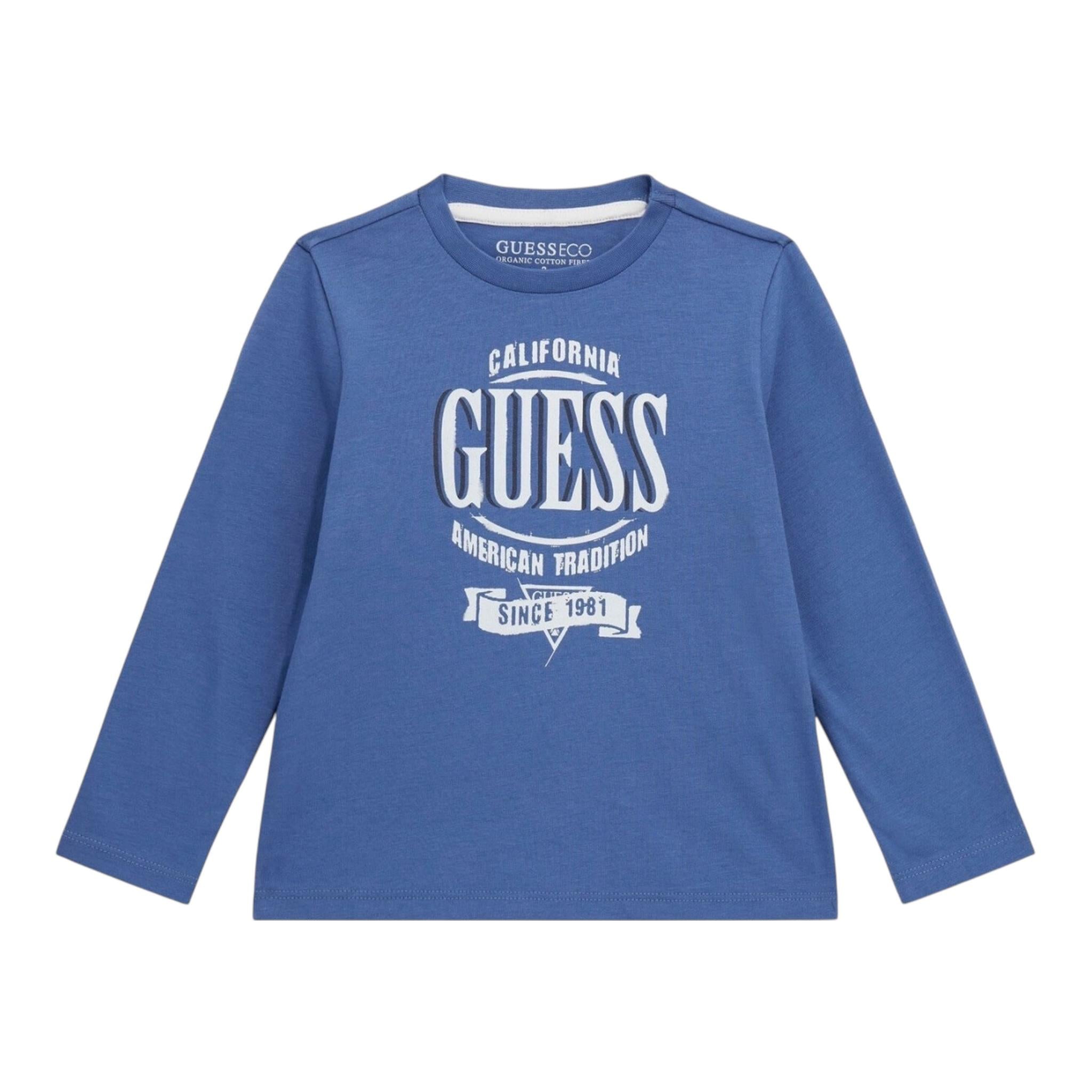 GUESS shirt girocollo tinta unita con stampa Blu per Neonato N4YI30K8HM4XX BLU GUESS 