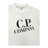 CP Company Solid Color Crew Neck T-Shirt with White Logo Print for Kids