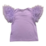 Angel'S Face Solid Color Crew Neck T-Shirt With Lilac Tulle Sleeves For Girls