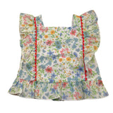 Miranda Solid Color Flower Printed Sleeveless Shirt White for Girls