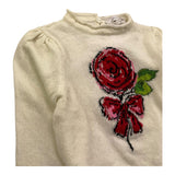 maglia girocollo tinta unita con ricami 39B618 PANNA MONNALISA 