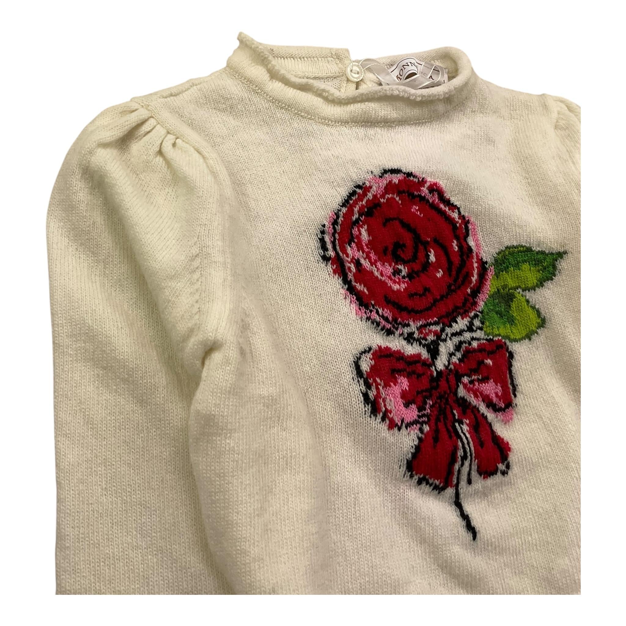 maglia girocollo tinta unita con ricami 39B618 PANNA MONNALISA 