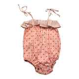 Zhoe &amp; Tobiah Baby Girl Solid Color Polka Dot Strap Romper Pink