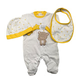 Chicco Complete 3 Piece Romper-Bib-Hat White For Newborn
