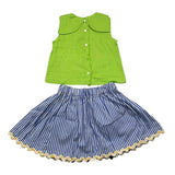 Ilfarobimbi Two-Tone Tank-Skirt Set With Green Striped Pattern For Girls