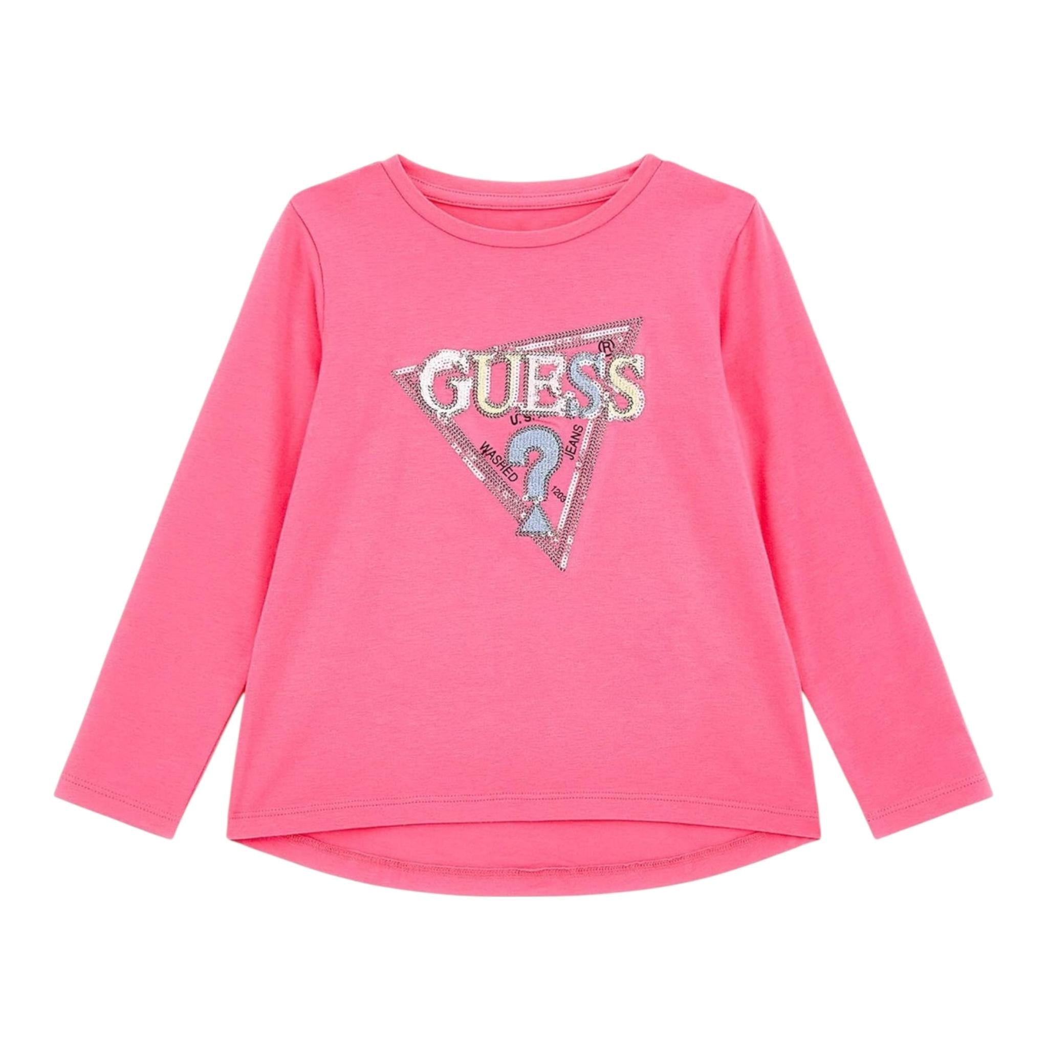 GUESS shirt tinta unita girocollo con stampa Fuxia per Bambina J4YI05K6YW4 FUXIA GUESS 