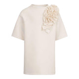 Dou Dou Abito Tinta Unita Mezza Manica con Applicazioni per Bambina DW1B33 PANNA DOU DOU 