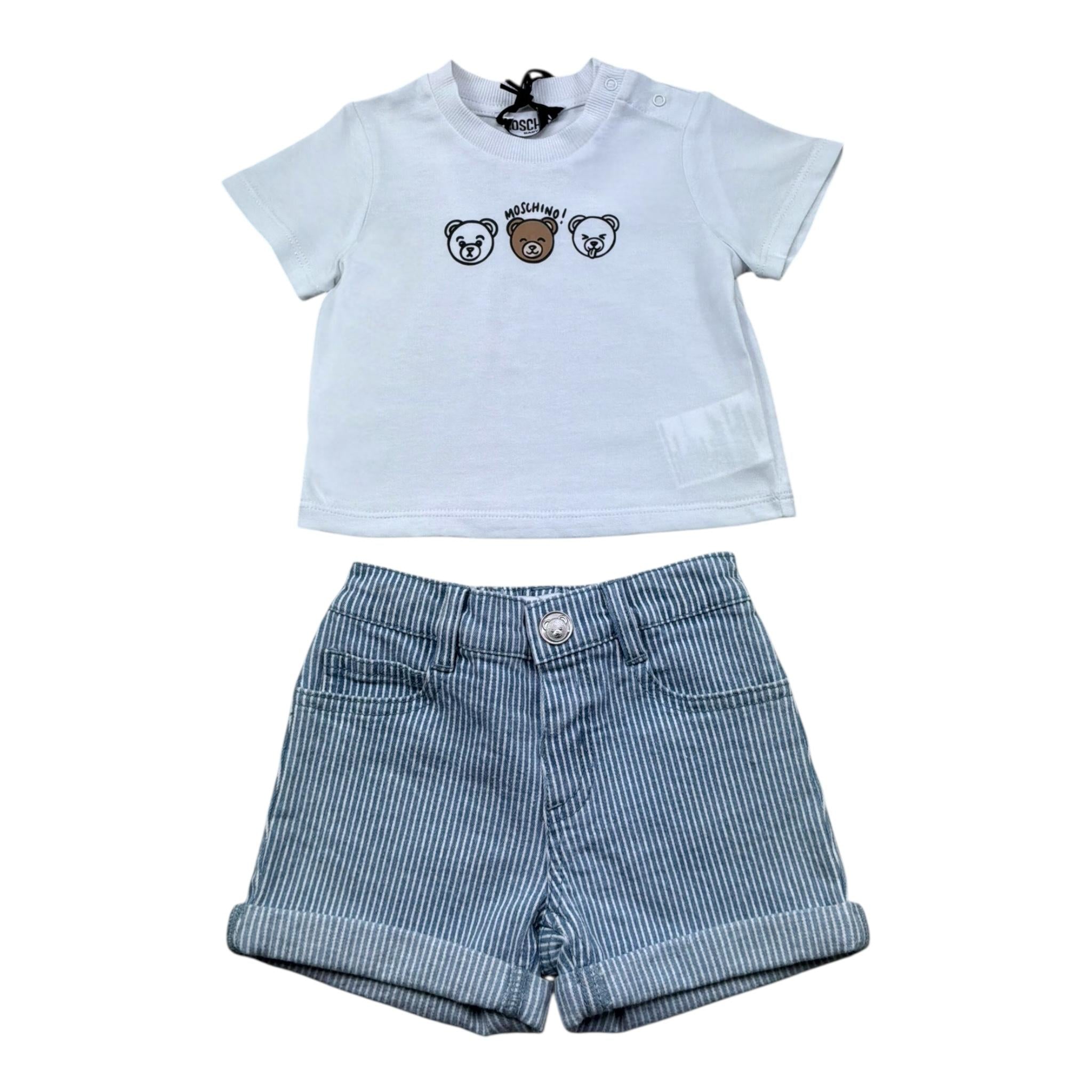 Moschino Completo 2 Pezzi T-Shirt-Bermuda Tinta Unita con Stampa per Neonato MUG01O BIANCO MOSCHINO 
