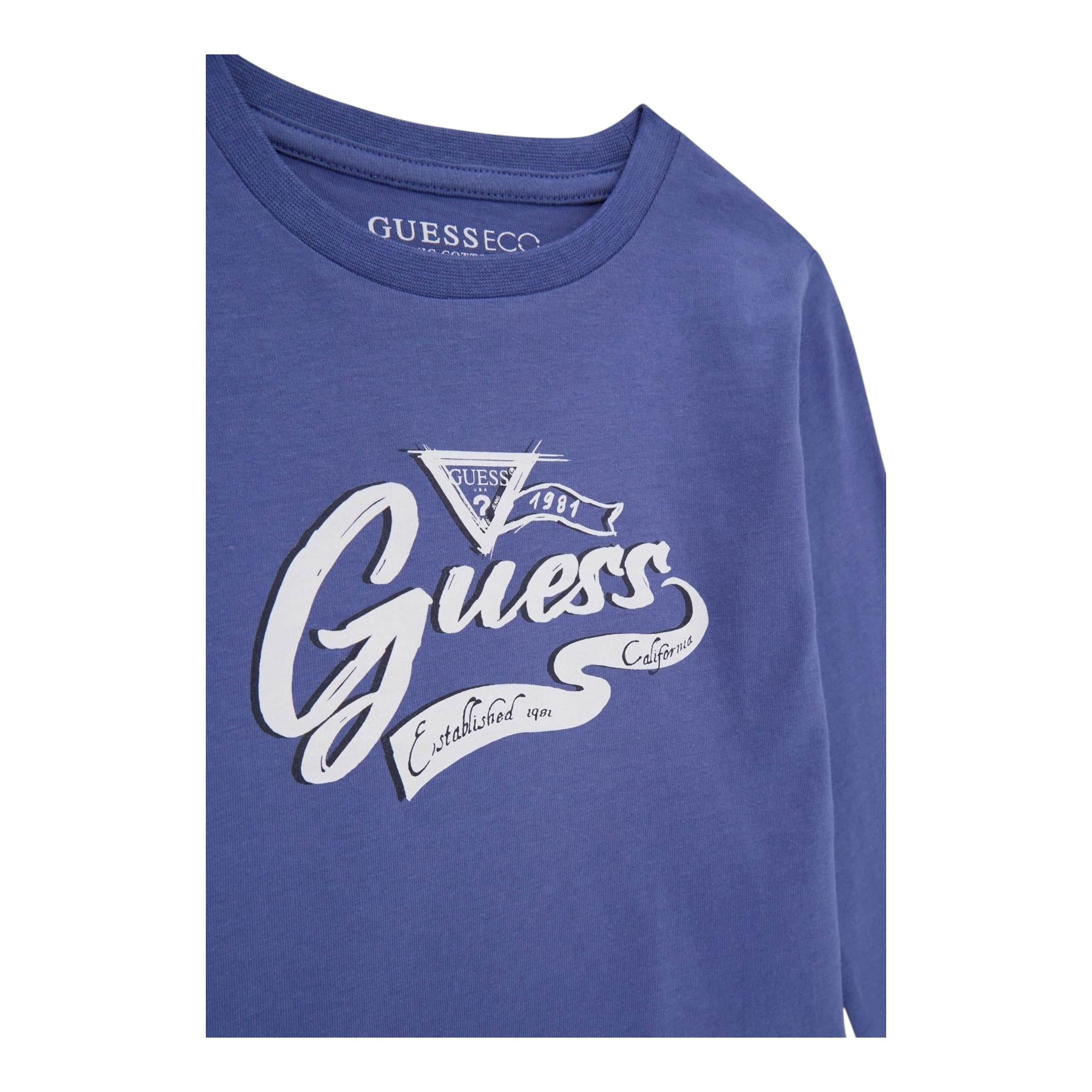 GUESS shirt girocollo tinta unita con logo  Blu per Neonato N4YI28K8HM4 BLU GUESS 