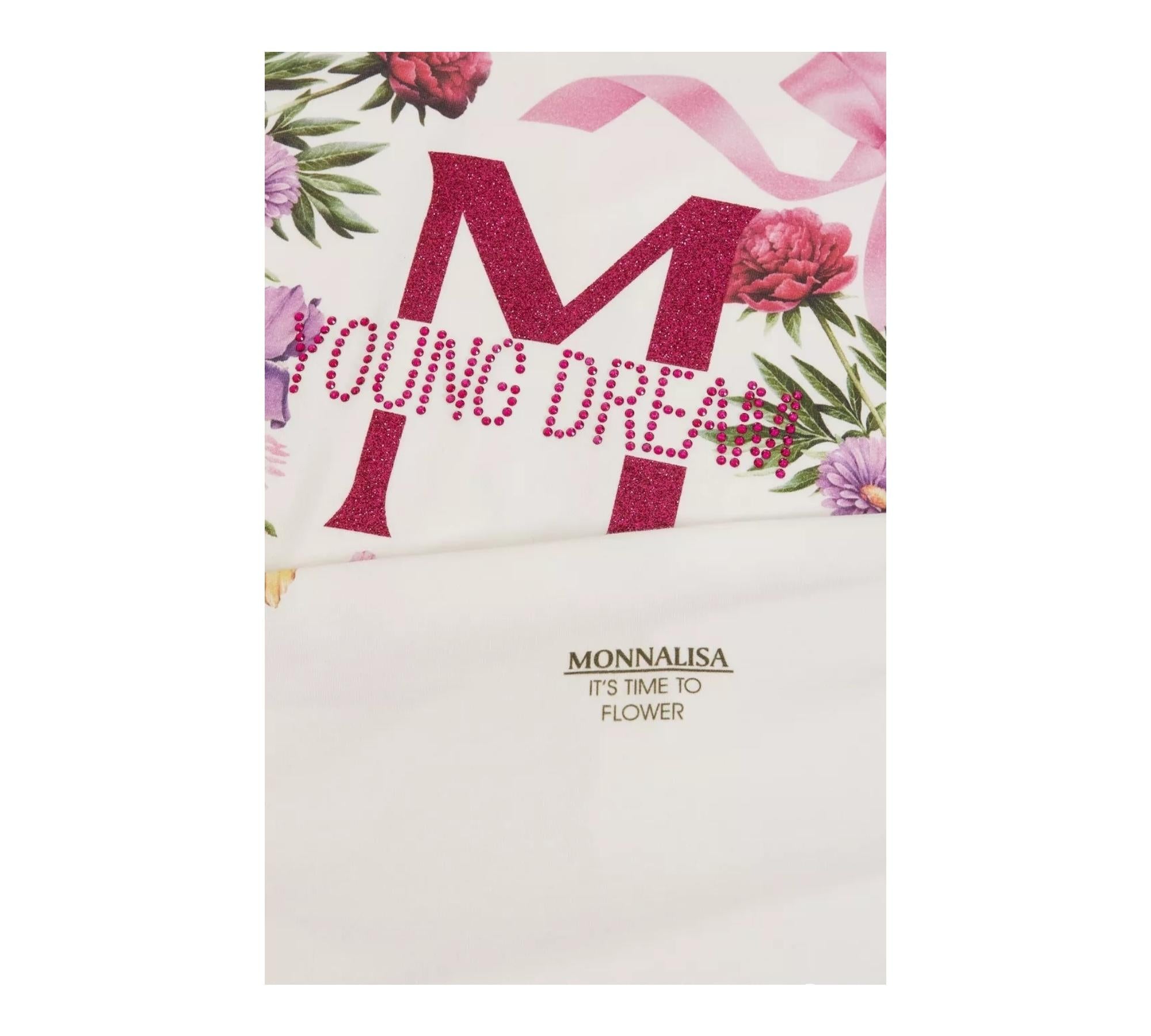 Monnalisa T-Shirt Girocollo Tinta Unita con Stampa per Bambina 197601S3 PANNA MONNALISA 