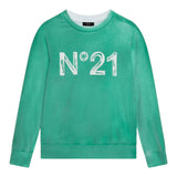 N°21 Solid Color Crewneck Sweatshirt With Green Logo Print For Boys