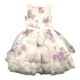 Mimilu' Solid Color Sleeveless Dress With Floral Tulle And White Belt For Girls
