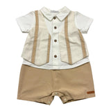 Barcellino Two-Tone Romper Half Sleeve With Buttons White/Beige For Newborn