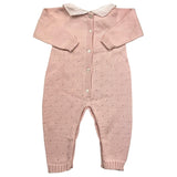 Barcellino Long Sleeve Onesie Solid Color With Contrast Collar Pink For Baby Girl