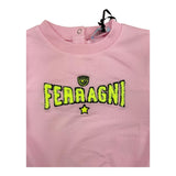 Chiara Ferragni Solid Color Crewneck Sweatshirt With Pink Print For Baby Girl