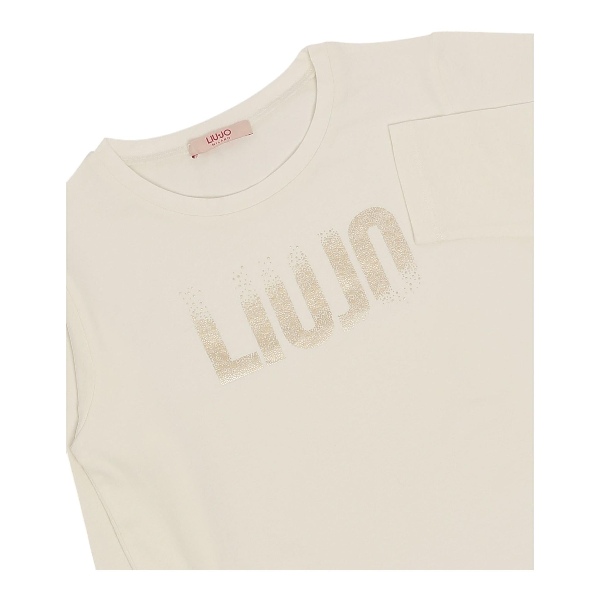 Liu Jo Shirt Girocollo Tinta Unita con Logo per Bambina GF4210 PANNA LIU JO 