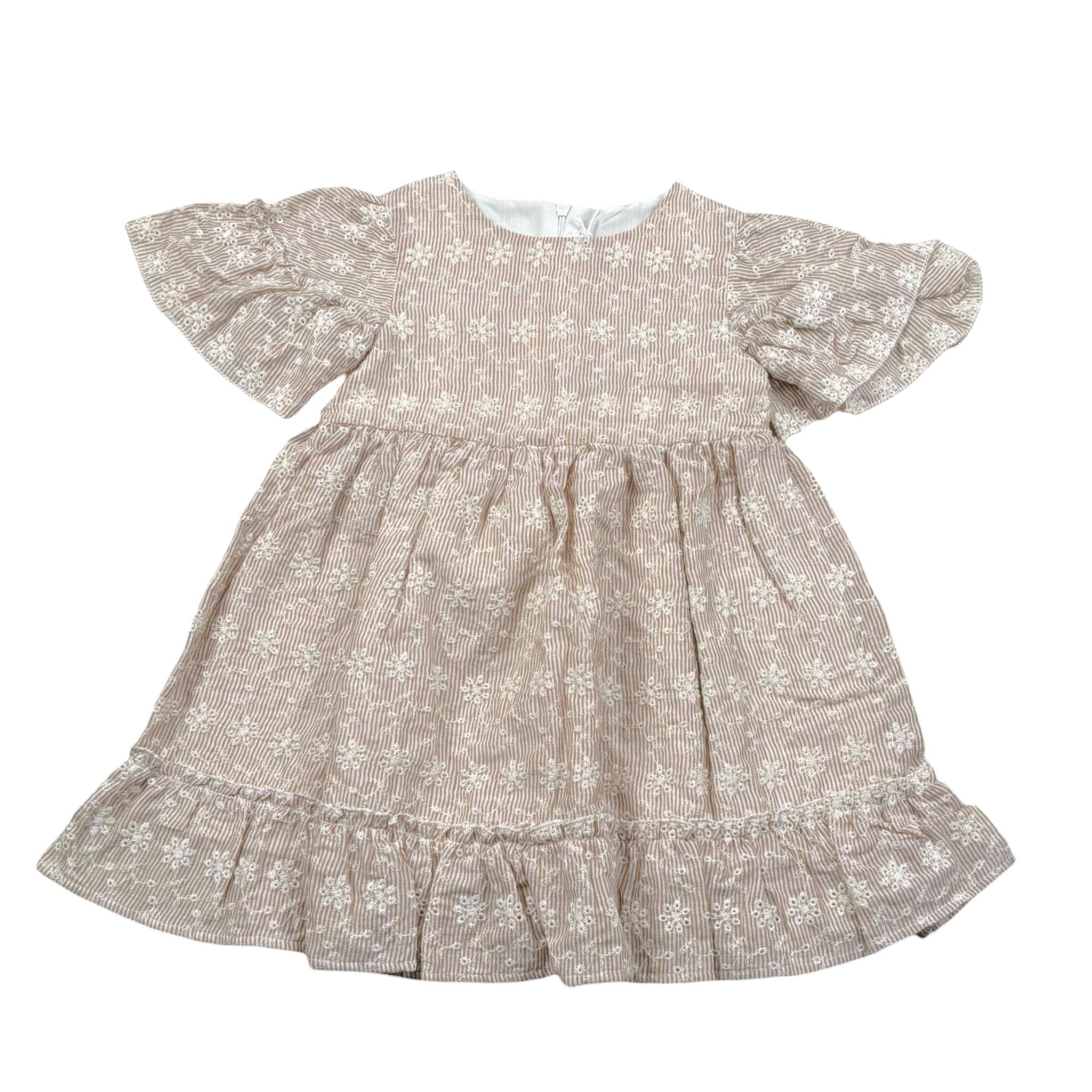 Lalalu' Abito tinta unita con Fantasia A Righe Bianco per Bambina VTL70PB BIANCO LALALU' 