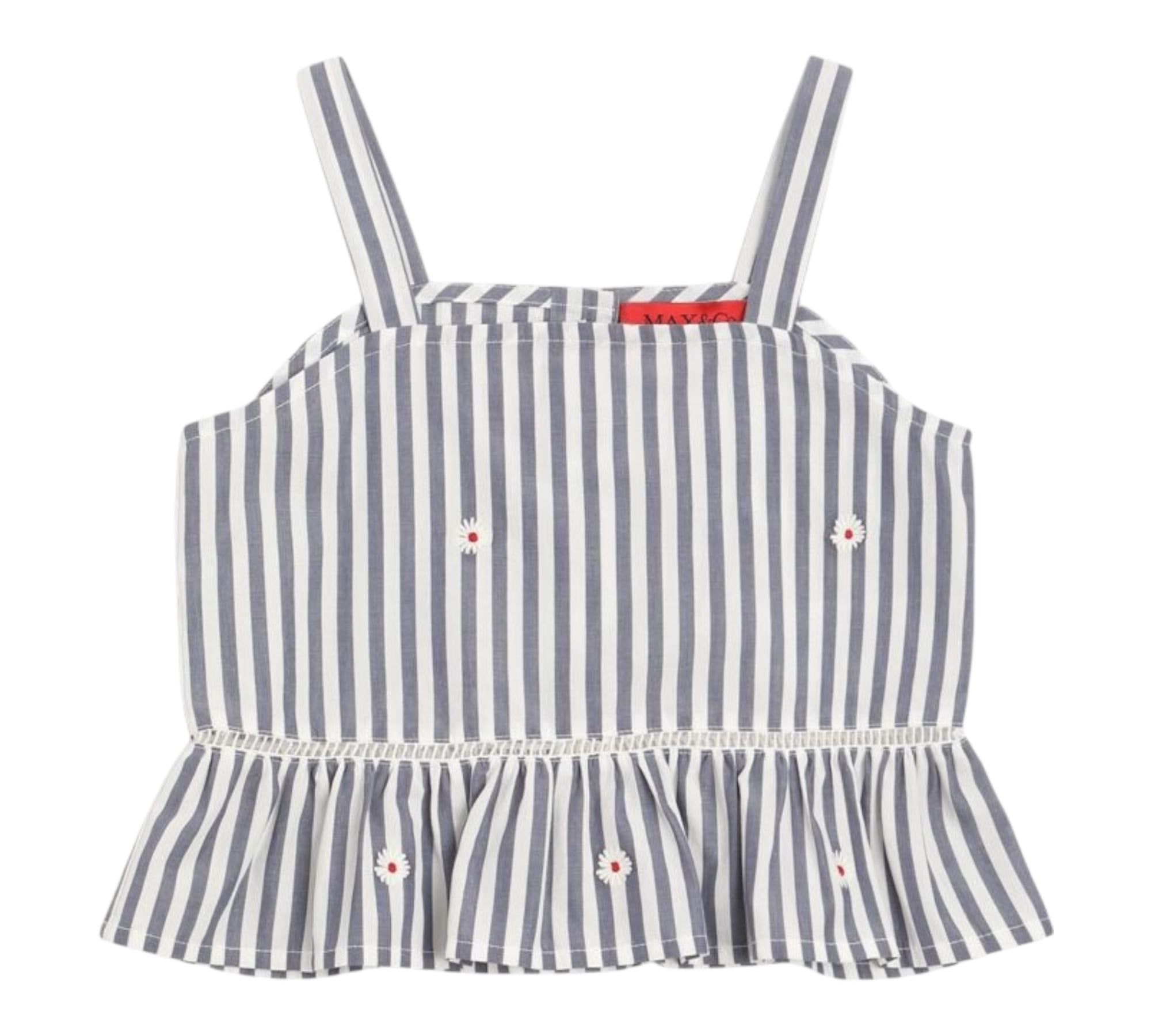 Max&Co. Top Tinta Unita con Fantasia A Righe per Bambina MX0120X BIANCO/BLU MAX&Co. 