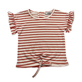 Babidu White/Red Striped Pattern T-Shirt For Baby Girl