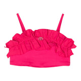 Twinset Solid Color Strapless Top With Fuchsia Ruffles For Girls
