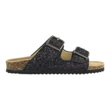 Colors Of California Black Glitter Buckle Sandals For Girls