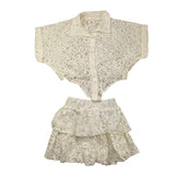 4Giveness White Lace Solid Color Blouse-Skirt Set For Girls