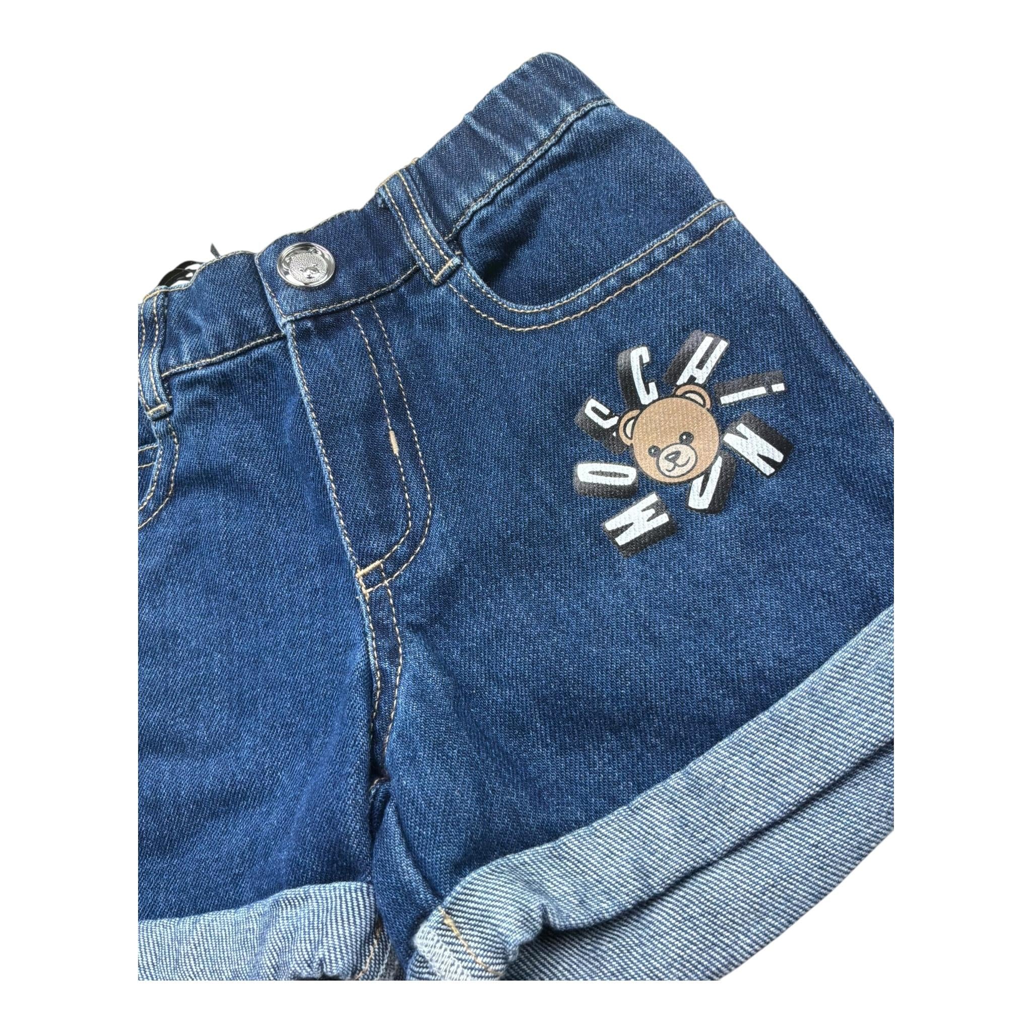 Moschino Short In Denim Tinta Unita con Stampa per Neonata MUQ01T BLU MOSCHINO 