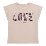 Guess T-Shirt Tinta Unita Girocollo con Paillettes per Bambina J5RI37K05 ROSA GUESS 