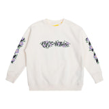 Off-White Solid Color Crewneck Sweatshirt With Beige Print For Girls