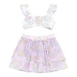 Monnalisa Set 3 Pezzi Costume-Gonna-Fascia Tinta Unita con Stampa per Neonata 39E048 BIANCO MONNALISA 