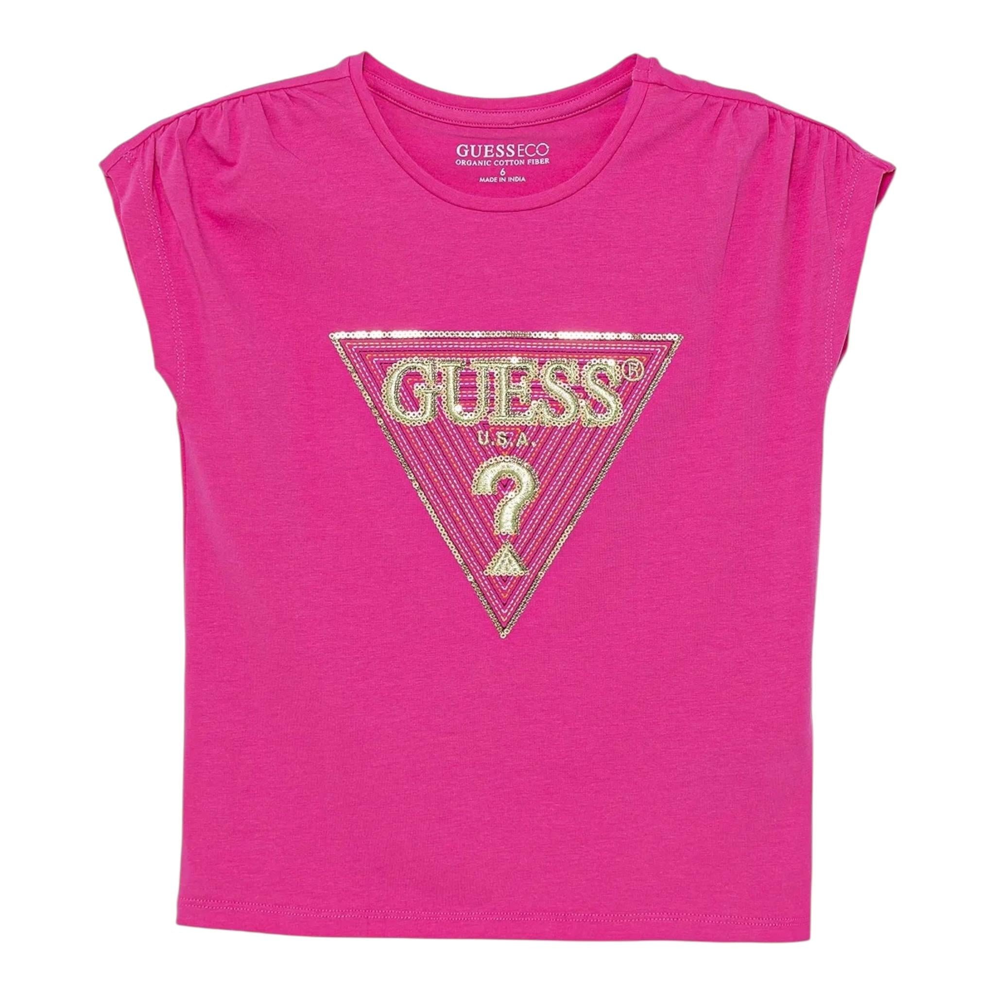 Guess T-Shirt Tinta Unita con Stampa E Paillettes per Neonata K5GI12K6YW4 FUXIA GUESS 