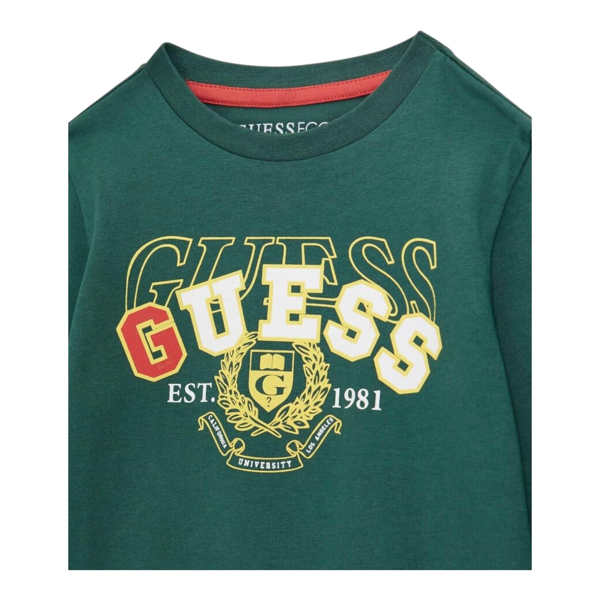 Guess Shirt Girocollo Tinta Unita con Stampa per Neonato N5RI01K8HM4 VERDE GUESS 