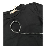 Please T-Shirt Modello Crop Tinta Unita con Brillantini per Bambina MB26032G73 NERO PLEASE 